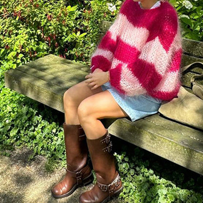 Women's oversized knit sweater with colorful block stripes NOVAE