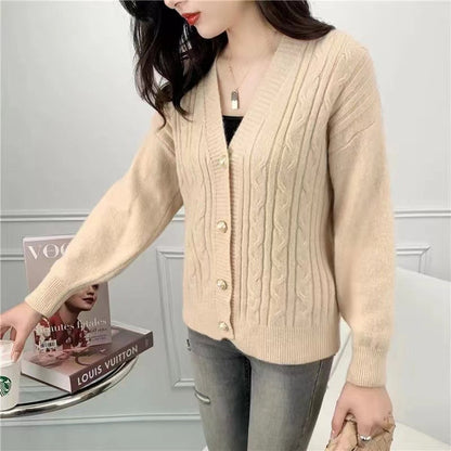 Women's cardigan with elegant cable knit pattern and high-quality button details NOVAE