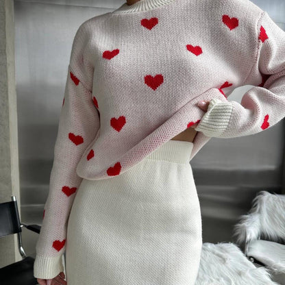 Women's casual knit sweater with heart motif NOVAE