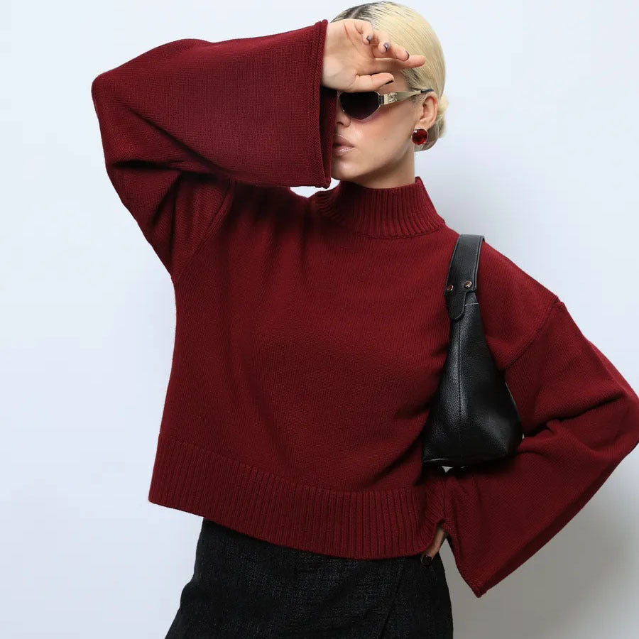 Women's Elegant Oversized Sweater with a Wide Fit and Stand-Up Collar NOVAE