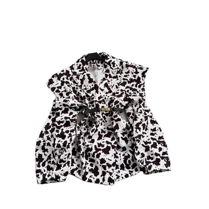 Women's classic blouse with decorative tie and fashionable spotted pattern NOVAE