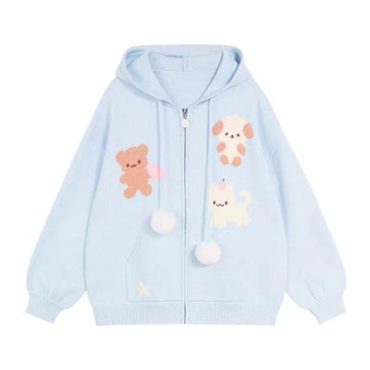 Women's hooded jacket with playful animal motifs and pompoms NOVAE