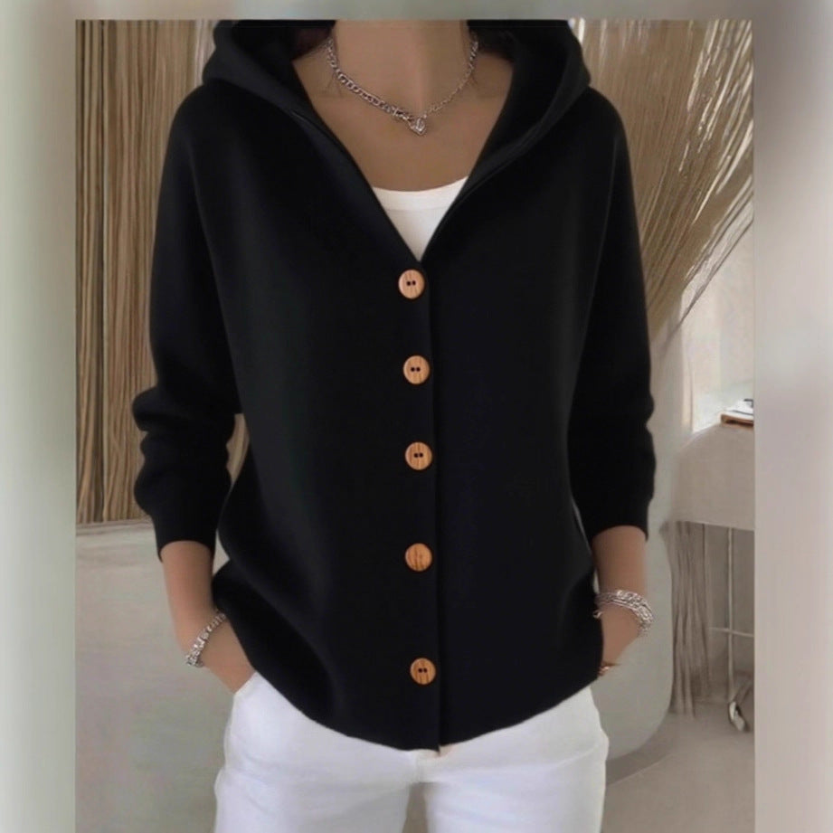 Women's hooded cardigan with practical button details and a relaxed fit NOVAE