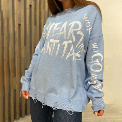 Women's oversized sweatshirt with creative lettering and fashionable ripped details NOVAE