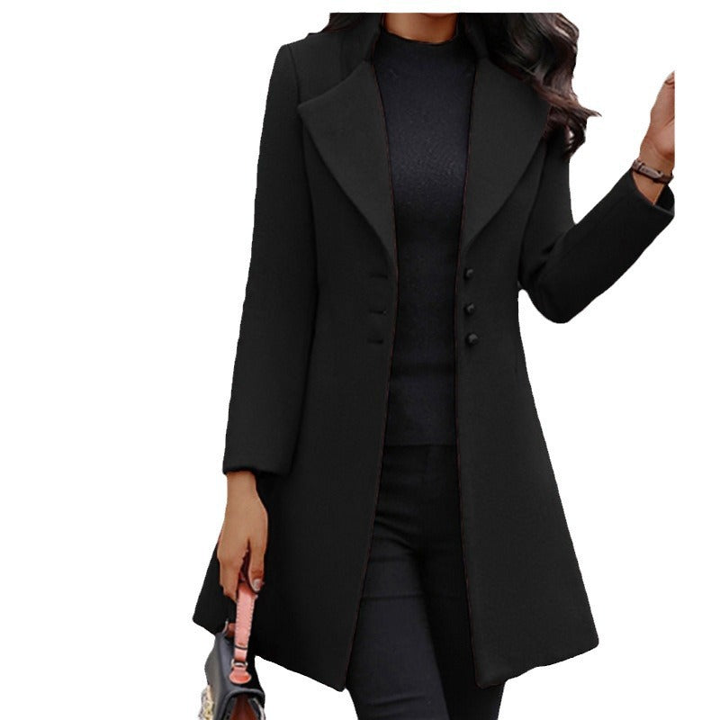Women's timeless wool coat with stylish lapel and elegant button placket NOVAE