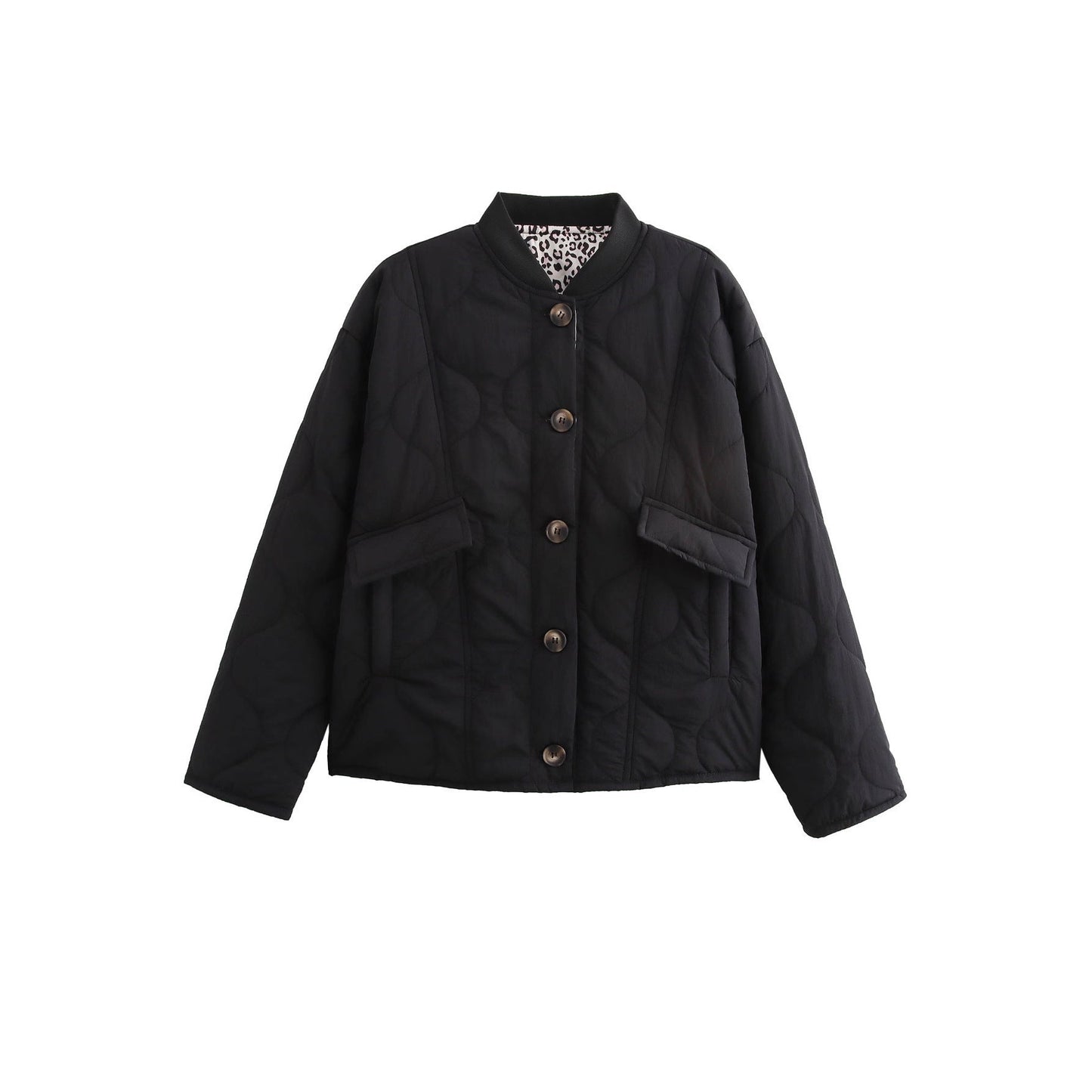 Women's quilted transitional jacket with practical pockets and round neckline NOVAE