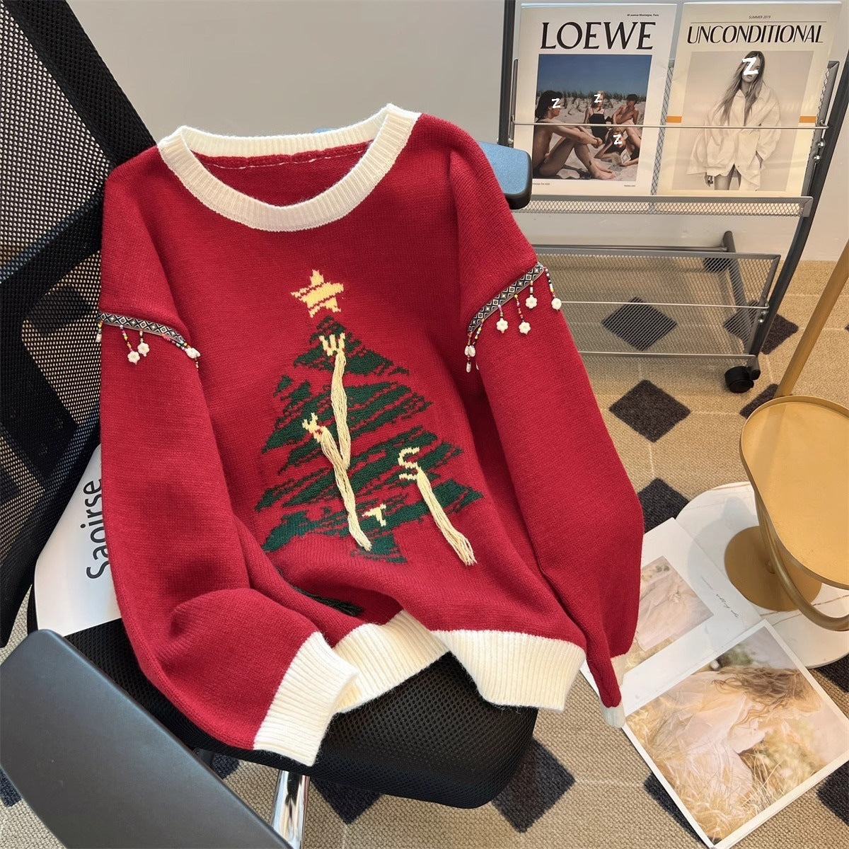 Women's festive knit sweater with Christmas tree motif and playful accents NOVAE