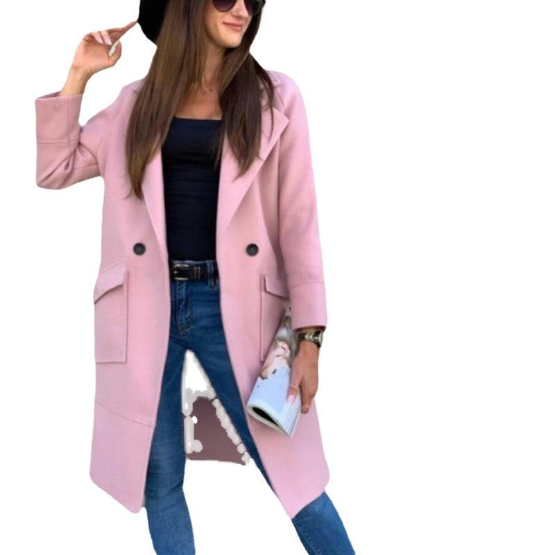 Women's fashionable long blazer with deep lapels and practical pockets NOVAE
