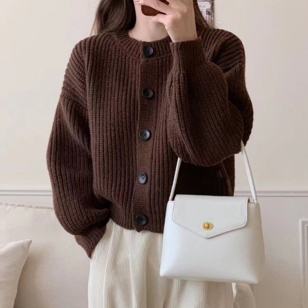 Women's fashionable cardigan with button-up design and balloon sleeves NOVAE