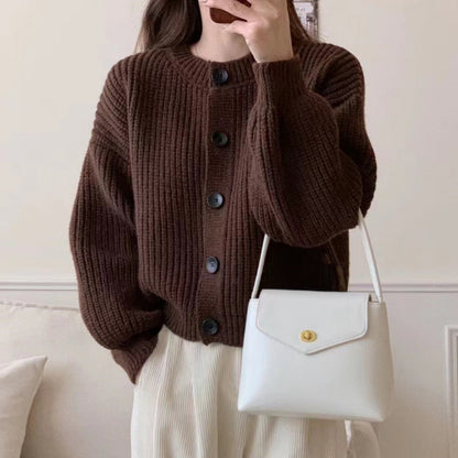 Women's fashionable cardigan with button-up design and balloon sleeves NOVAE