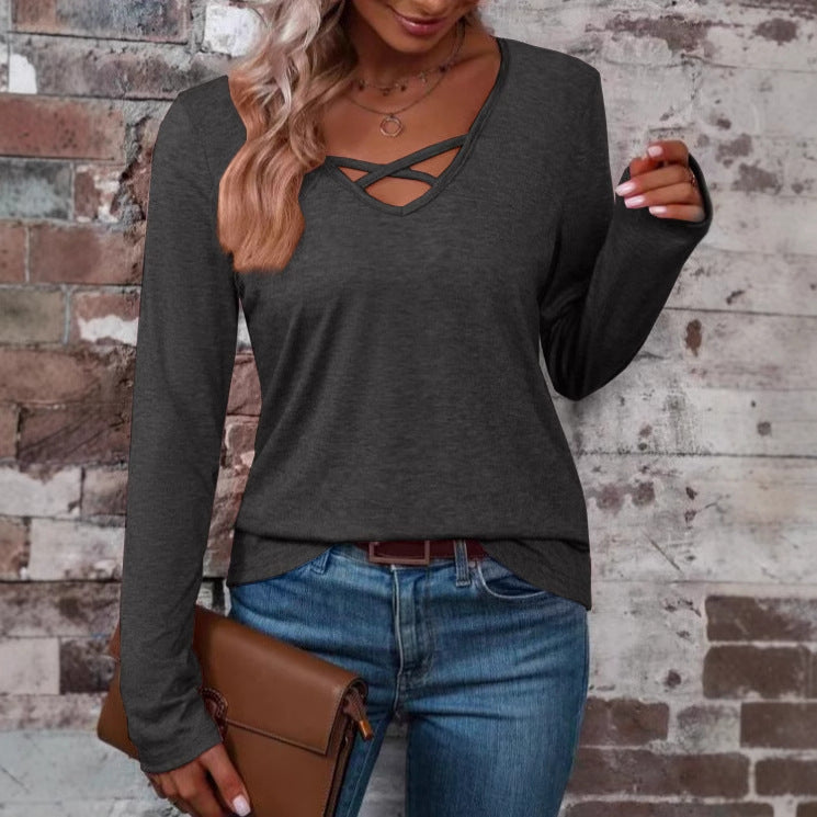 Women's long-sleeved shirt with cross-neck NOVAE