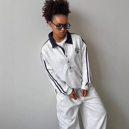 Women's sporty leisure suit with fashionable collar and wide legs NOVAE