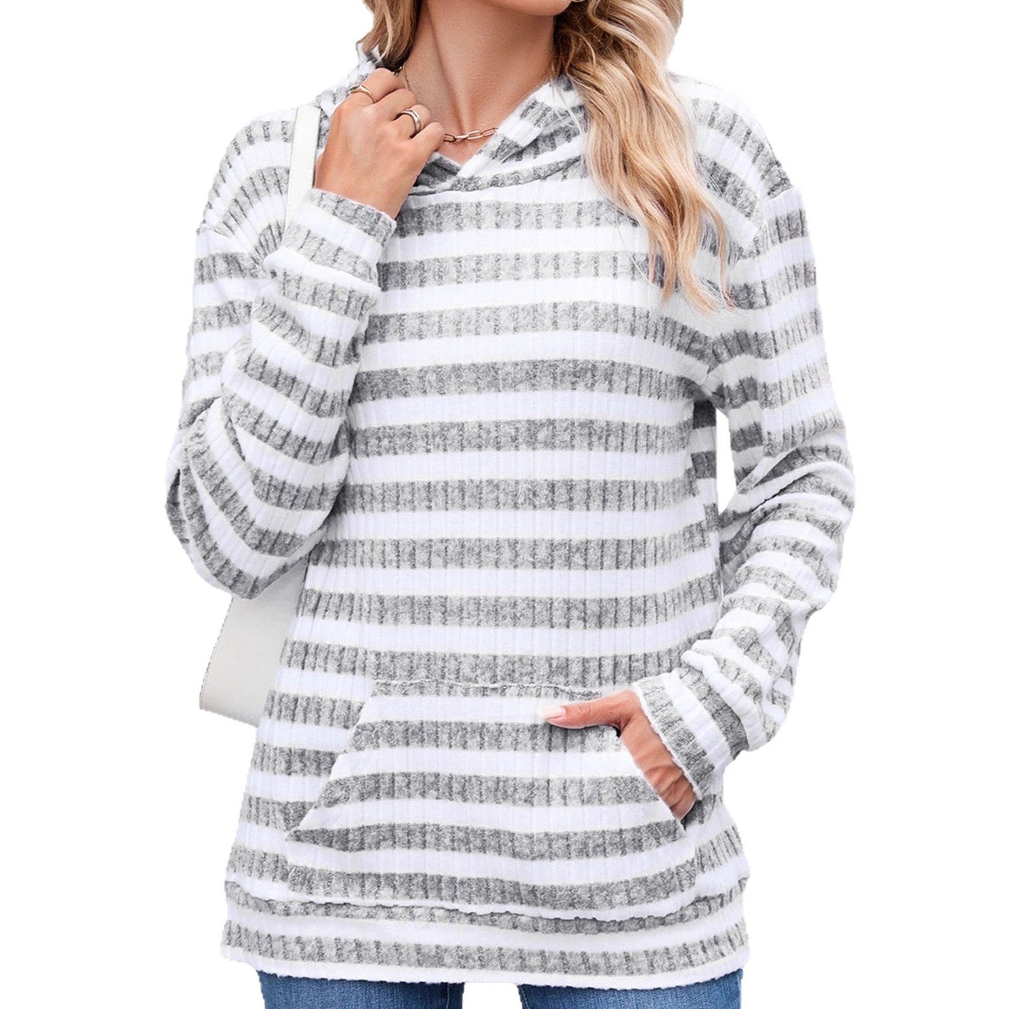 Women's Casual Hoodie with Striped Design and Practical Pockets NOVAE