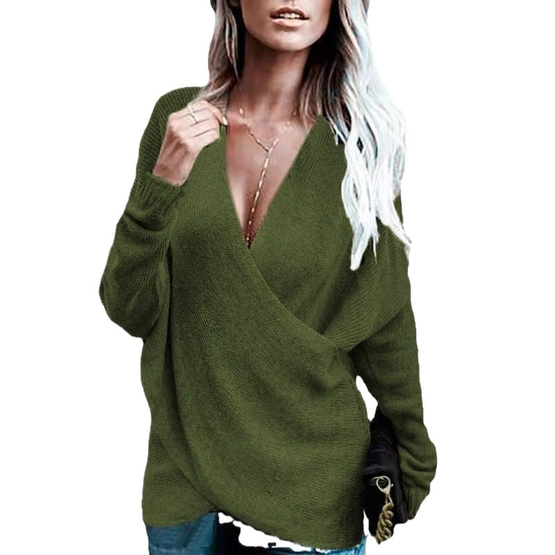 Women's Elegant Wrap Sweater with Soft Knit and Deep V-Neck NOVAE