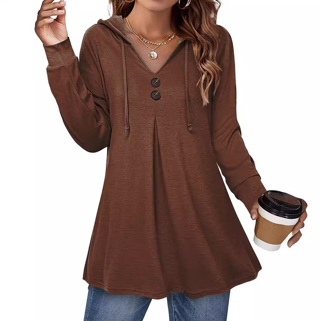 Women's hooded tunic with button detail and asymmetrical cut NOVAE