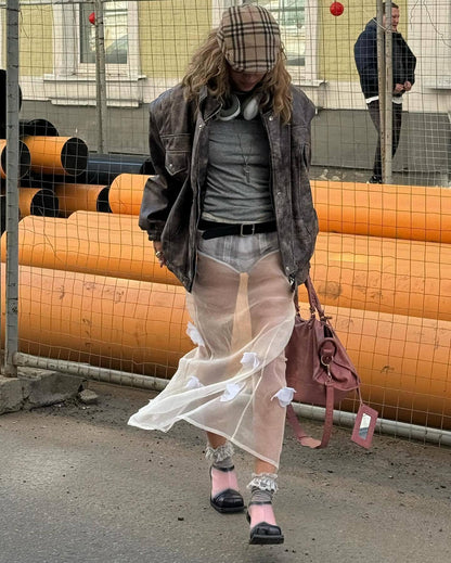 Women's transparent skirt with delicate floral details and elegant cut NOVAE