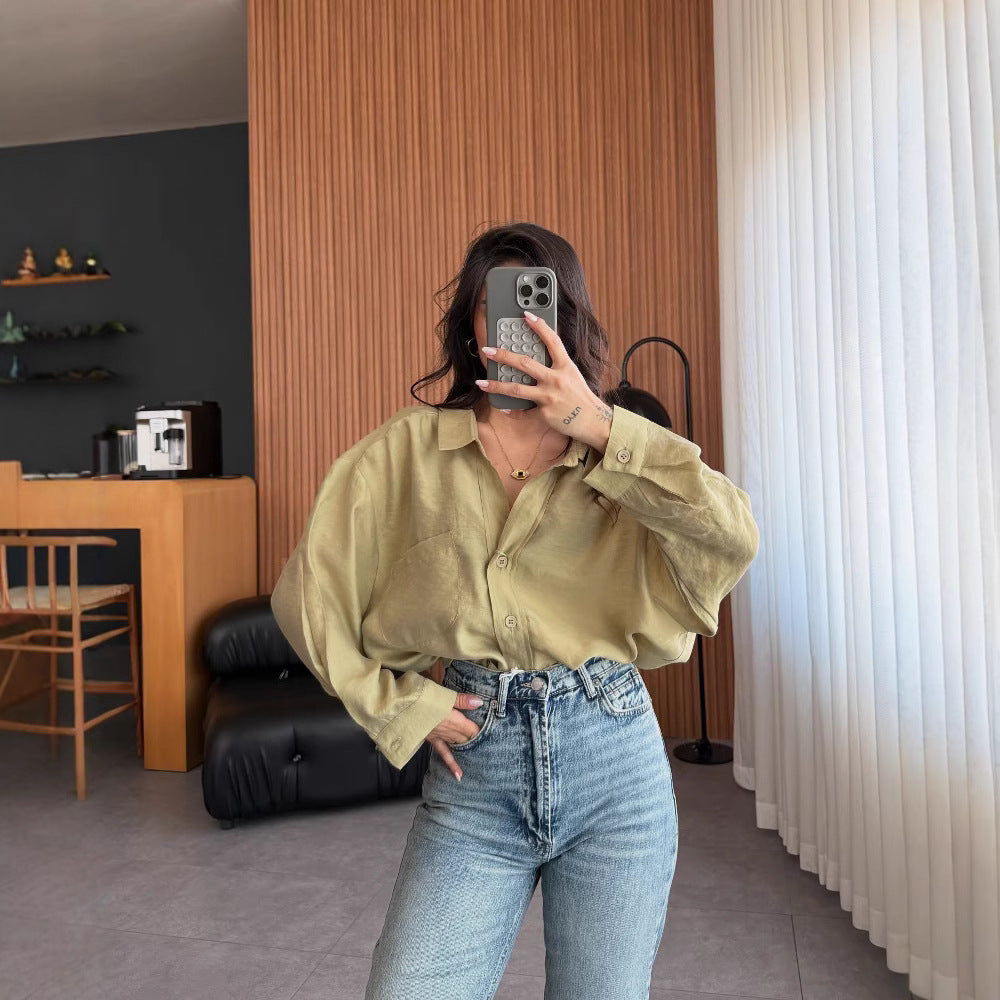 Women's oversized blouse shirt in soft linen fabric NOVAE