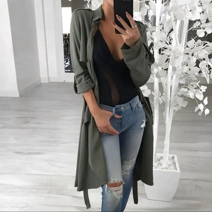 Women's elegant wrap cardigan made of soft fabric with a long cut and practical pockets NOVAE