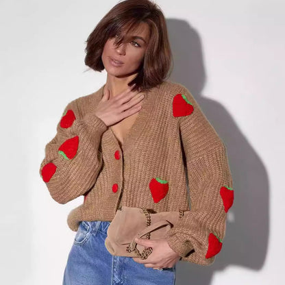 Women's cardigan with fruity appliqué design NOVAE