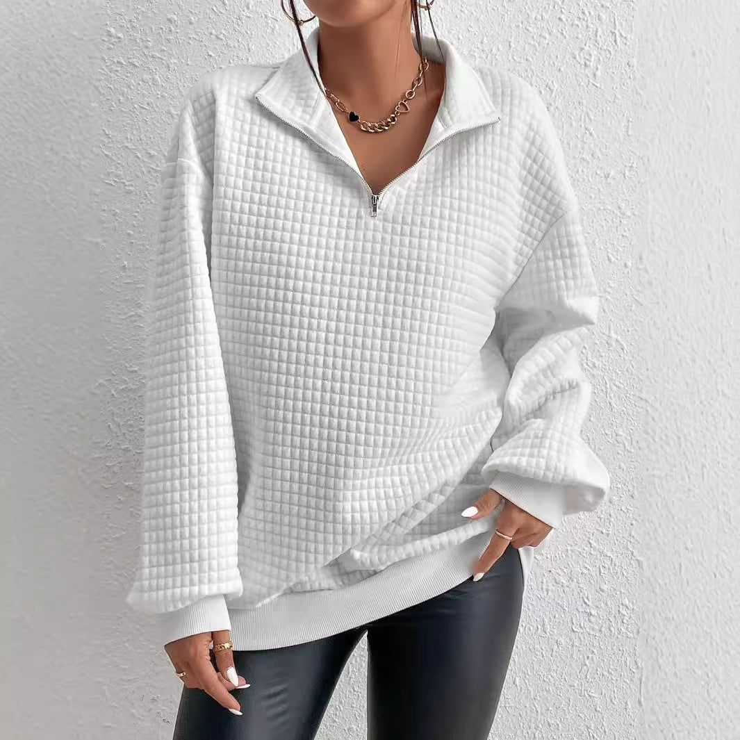 Women's fashionable quilted sweater with half zipper NOVAE