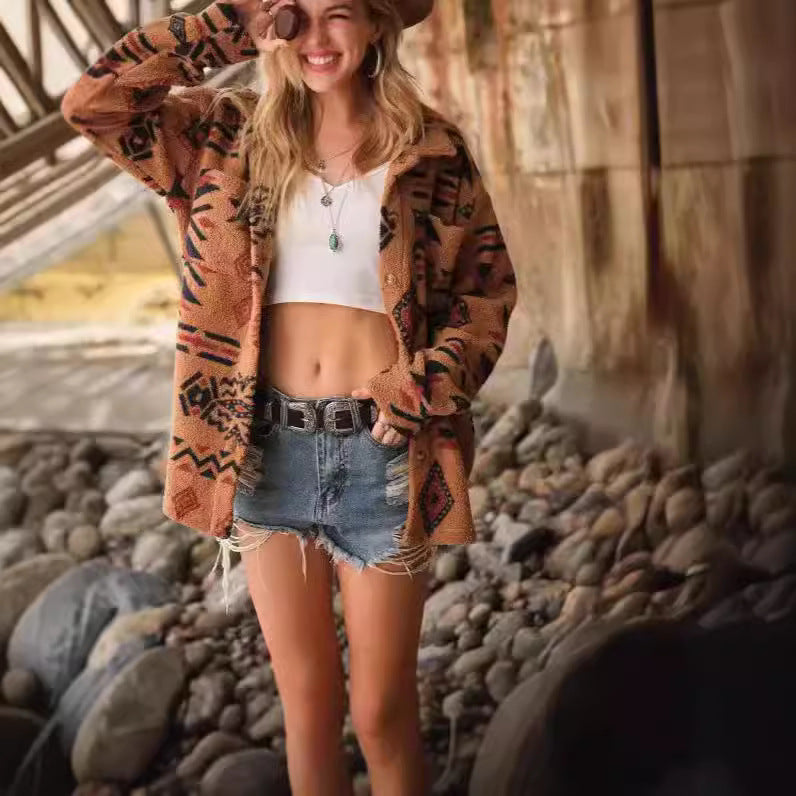 Women's cozy overshirt jacket in ethnic design NOVAE