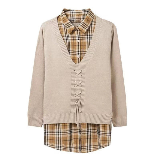 Women's knitted sweater with a sophisticated drawstring and V-neck NOVAE