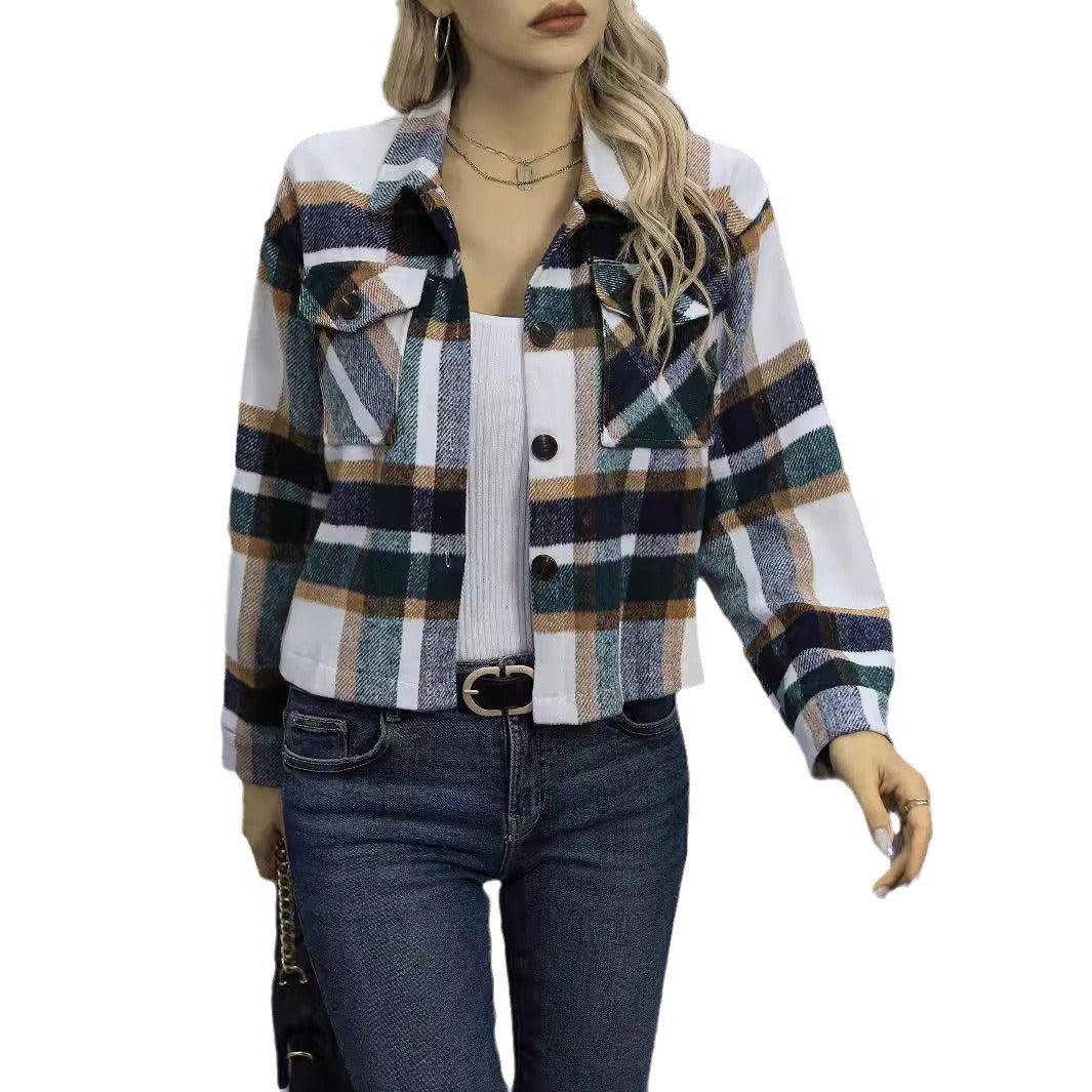 Women's Checkered Flannel Jacket with Pockets NOVAE