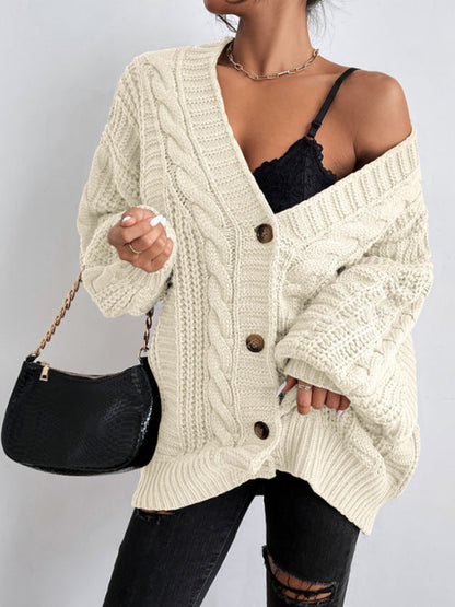 Women's chunky knit cardigan with wide sleeves and button details NOVAE