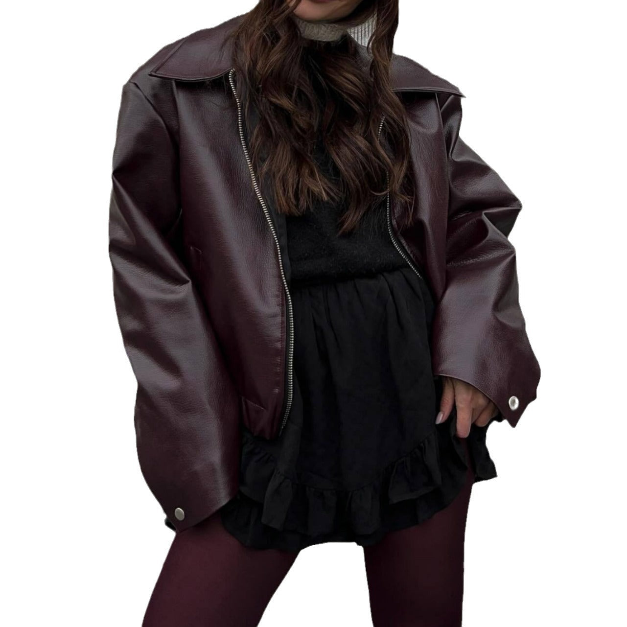 Women's casual leather jacket in a sporty style with elasticated waistband NOVAE