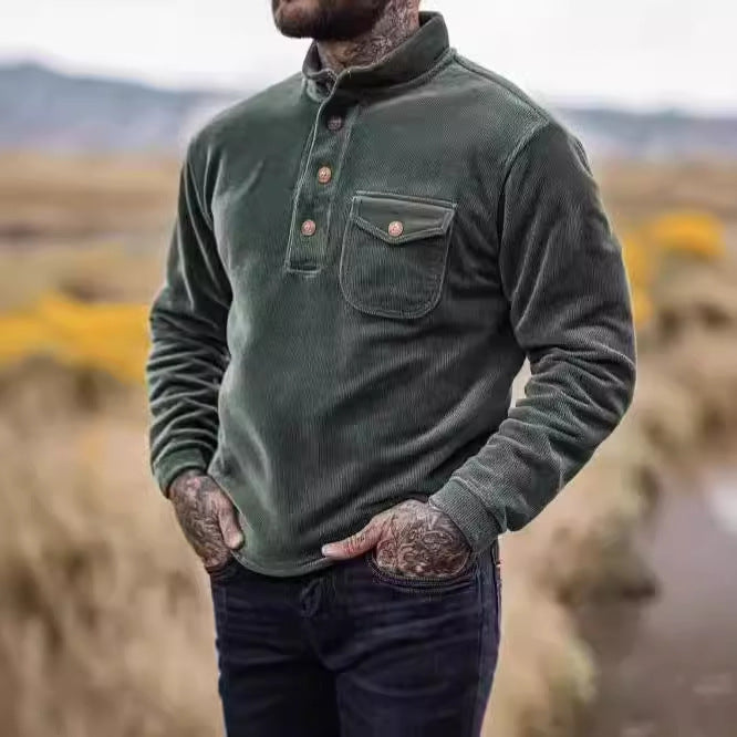 Men's fleece shirt with button placket and chest pocket NOVAE