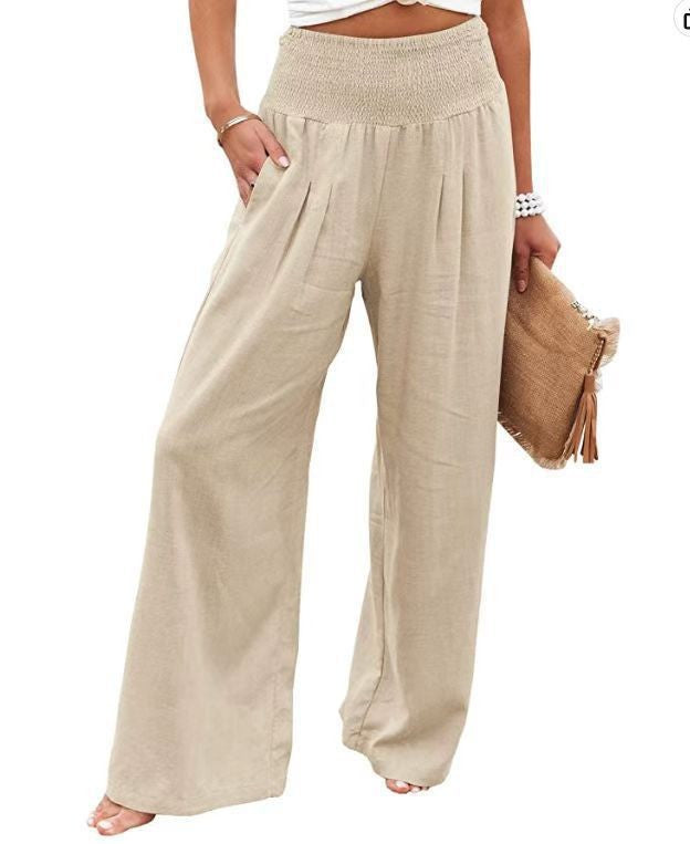 Women's airy linen trousers with elasticated waistband and wide cut NOVAE