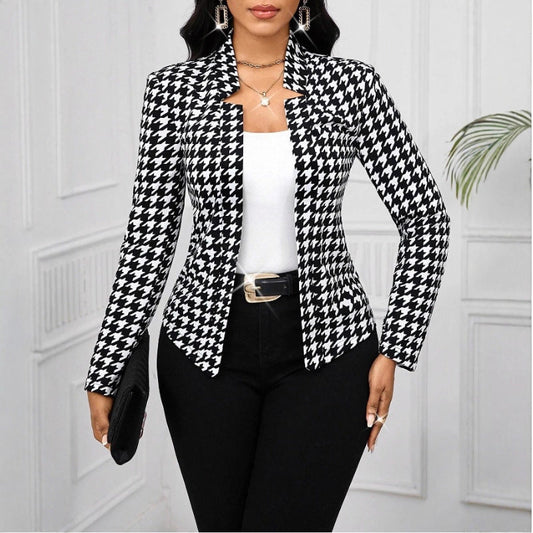 Women's elegant blazer jacket with houndstooth pattern and tailored cut NOVAE