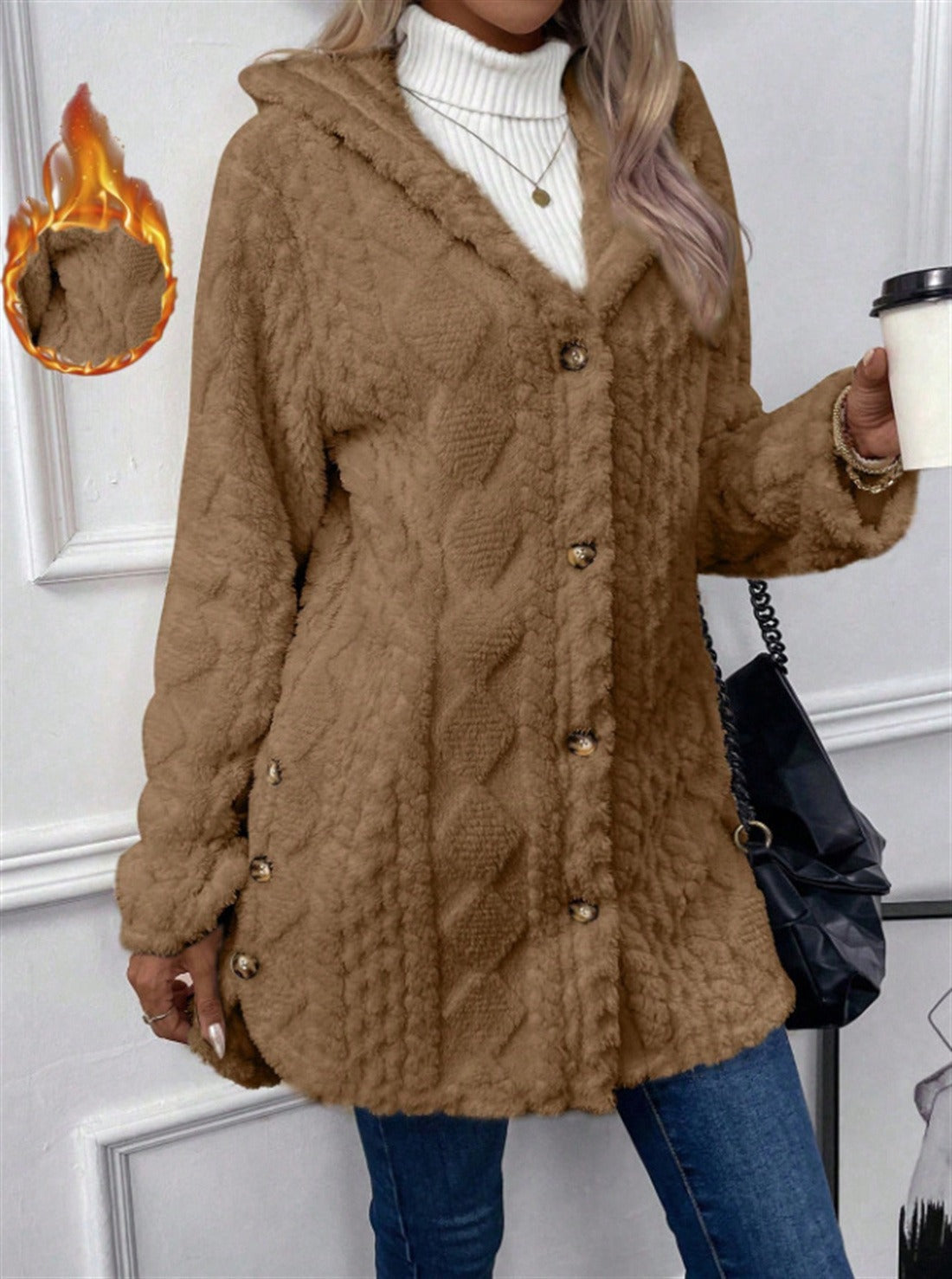 Women's Cozy Teddy Jacket with Button Closure NOVAE