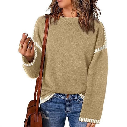 Women's fashionable sweater with textured material and striped details NOVAE