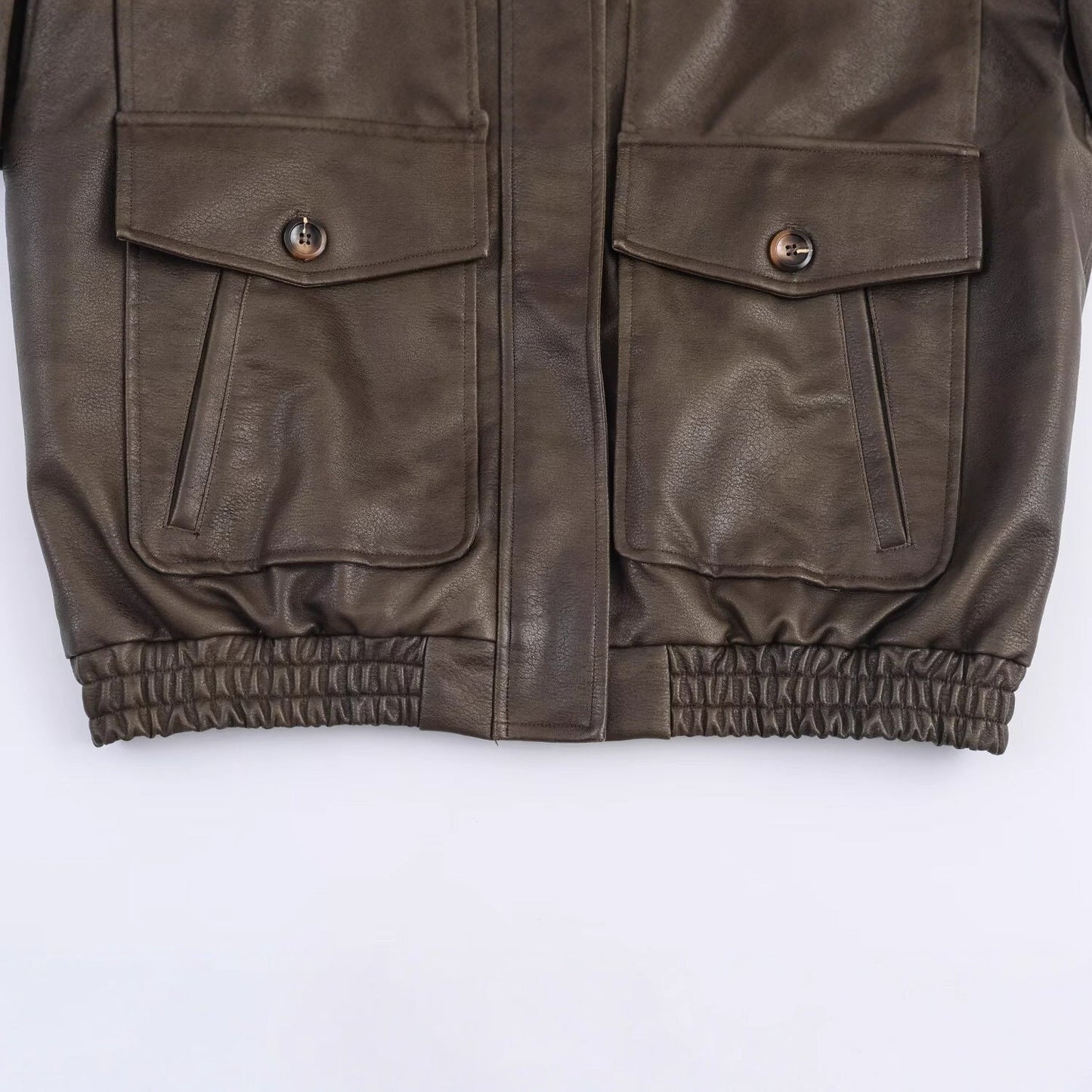 Women's elegant leather jacket with detachable faux fur collar and practical pockets NOVAE
