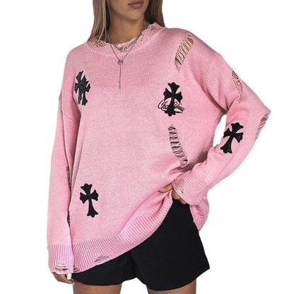 Women's casual sweater with a creative cut and frayed details NOVAE