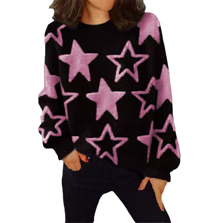 Women's Comfortable Knit Sweater with Starry Pattern and Casual Cut NOVAE