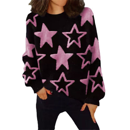 Women's Comfortable Knit Sweater with Starry Pattern and Casual Cut NOVAE