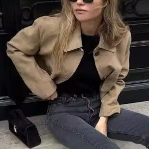 Women's fashionable suede jacket with practical pockets NOVAE