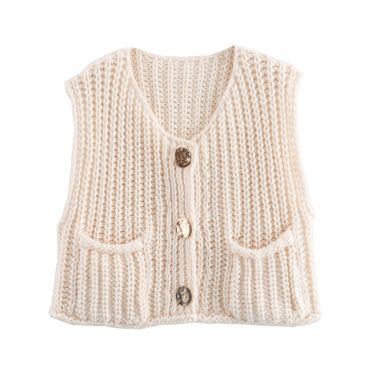 Women's knitted vest with decorative button closure NOVAE