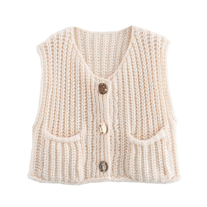 Women's knitted vest with decorative button closure NOVAE
