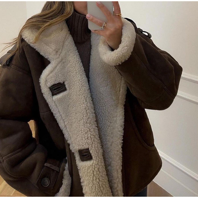 Women's casually lined suede jacket with an oversized cut NOVAE