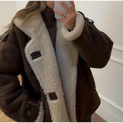 Women's casually lined suede jacket with an oversized cut NOVAE