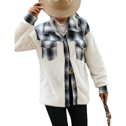 Women's plush jacket with check pattern and fashionable cut NOVAE