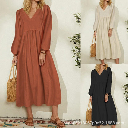 Women's lightweight maxi dress with V-neck and balloon sleeves NOVAE