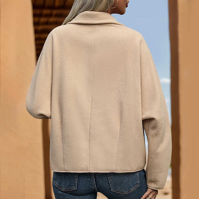 Women's fleece jacket with decorative buttons and side pockets NOVAE