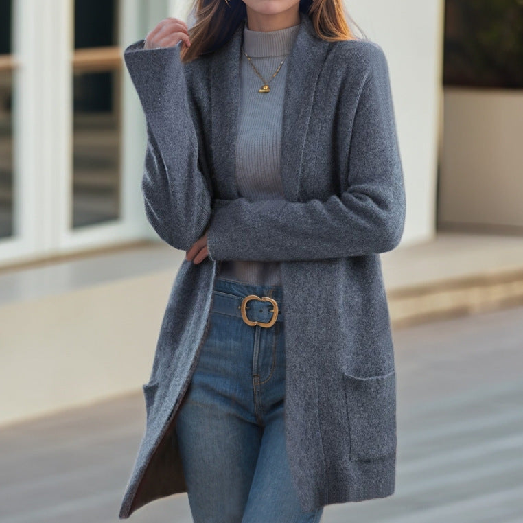 Women's Cozy Knit Coat with Open Cut and Practical Pockets NOVAE