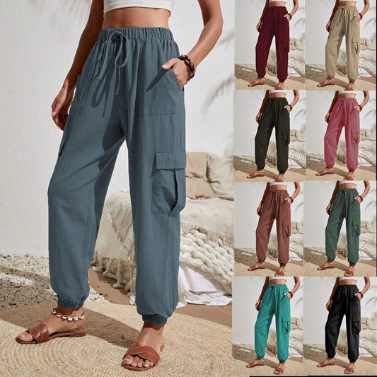 Women's casual cargo trousers with elasticated waistband and practical pockets NOVAE
