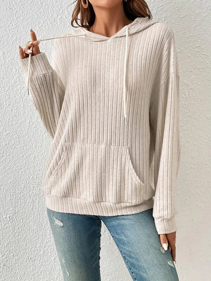 Women's casual hooded sweatshirt in a fine rib knit design NOVAE