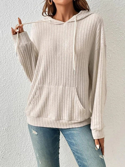 Women's casual hooded sweatshirt in a fine rib knit design NOVAE